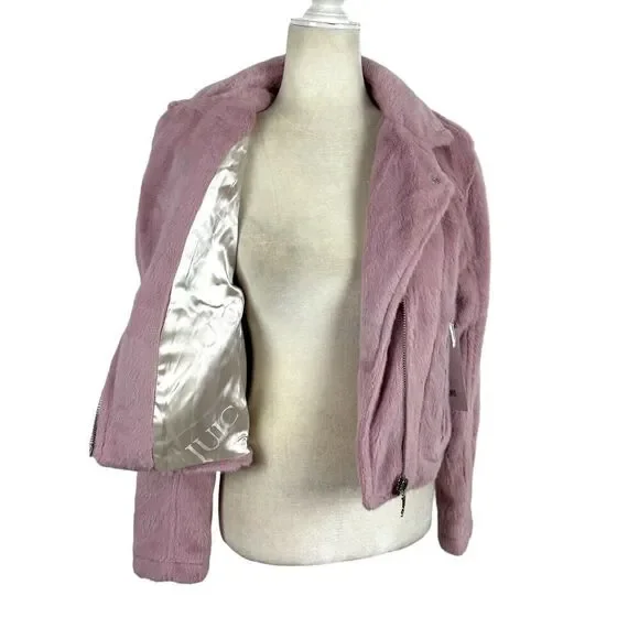 Juicy Couture Blush Pink Faux Fur Plush Moto Jacket Alexa Crop Size Small NWT